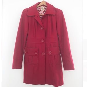 NORDSTROM red wool lined peacoat EUC